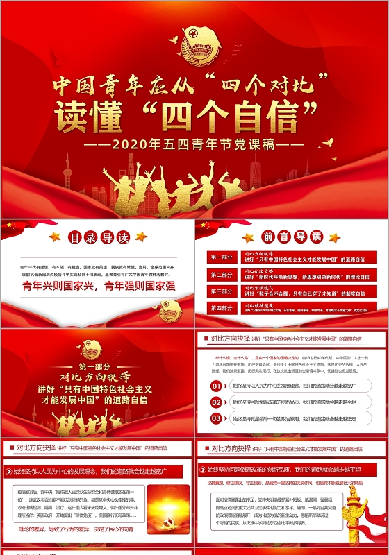 红色党政中国青年应从四个对比读懂四个自信党课稿PPT模板
