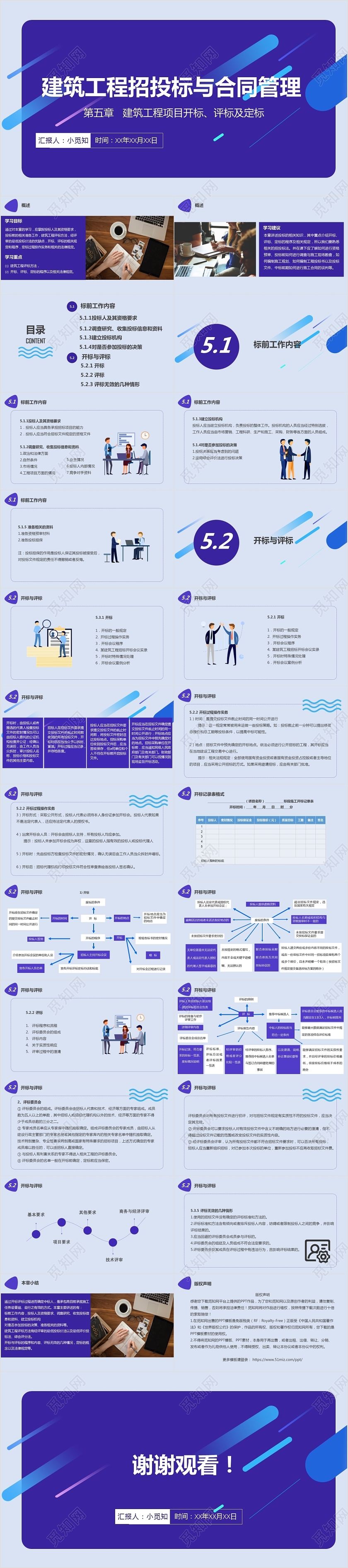 蓝色商务风建筑工程招投标与合同管理PPT模板招投标ppt