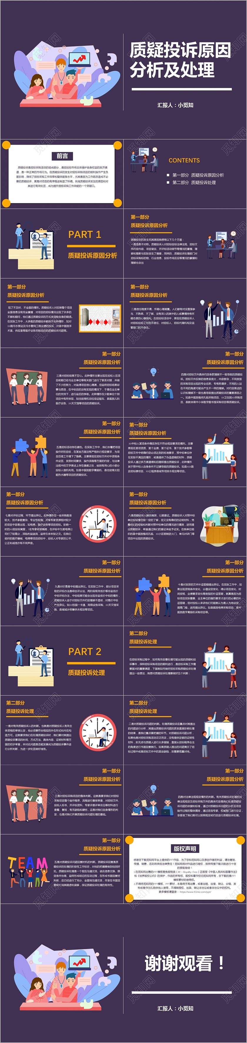 紫色商务风质疑投诉原因分析及处理工作汇报PPT招投标ppt