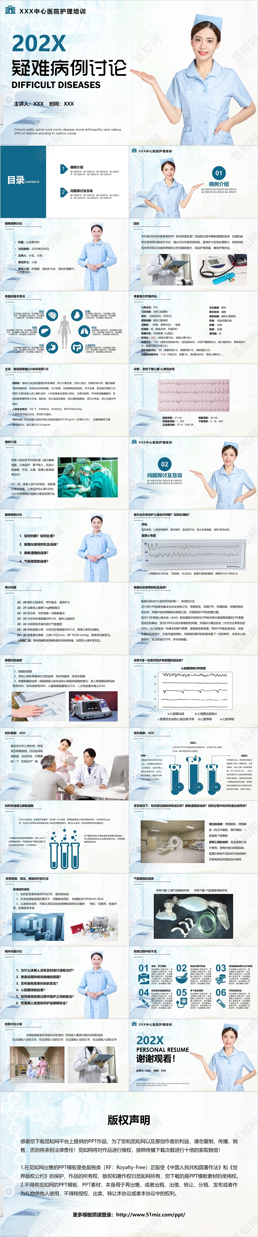 蓝色商务简约医疗疑难病例讨论护理PPT模板