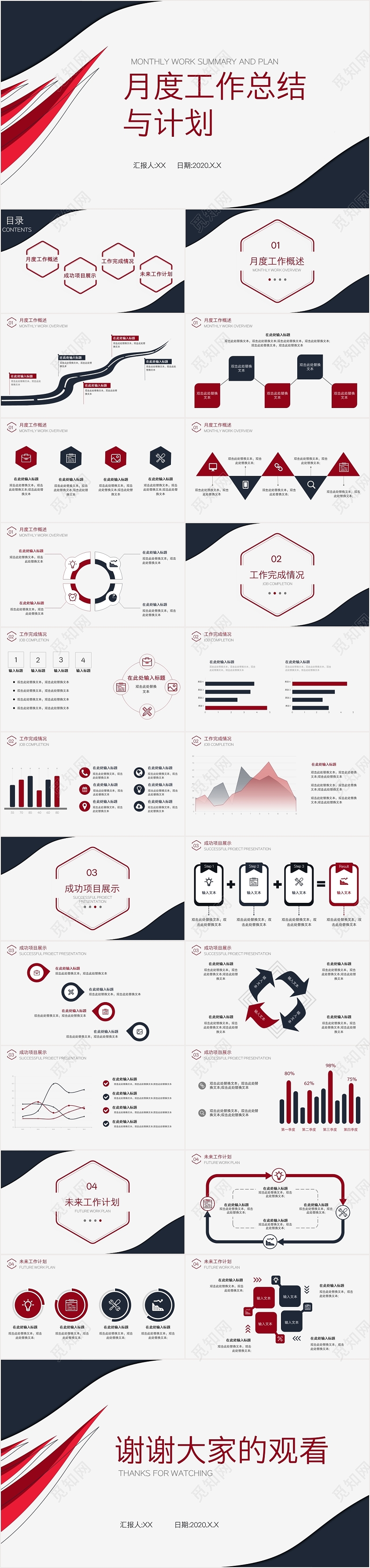 简约几何通用月度工作总结与计划PPT