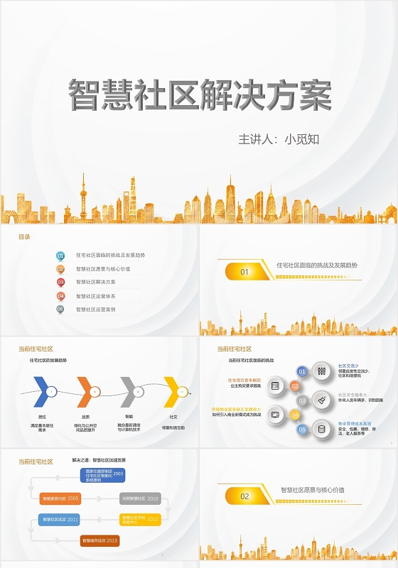 黄色简约风智慧社区智慧社区解决方案PPT模板智慧社区ppt