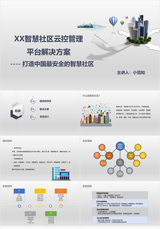 蓝灰色简约风智慧社区XX智慧社区云管理平台解决方案PPT模板智慧社区ppt