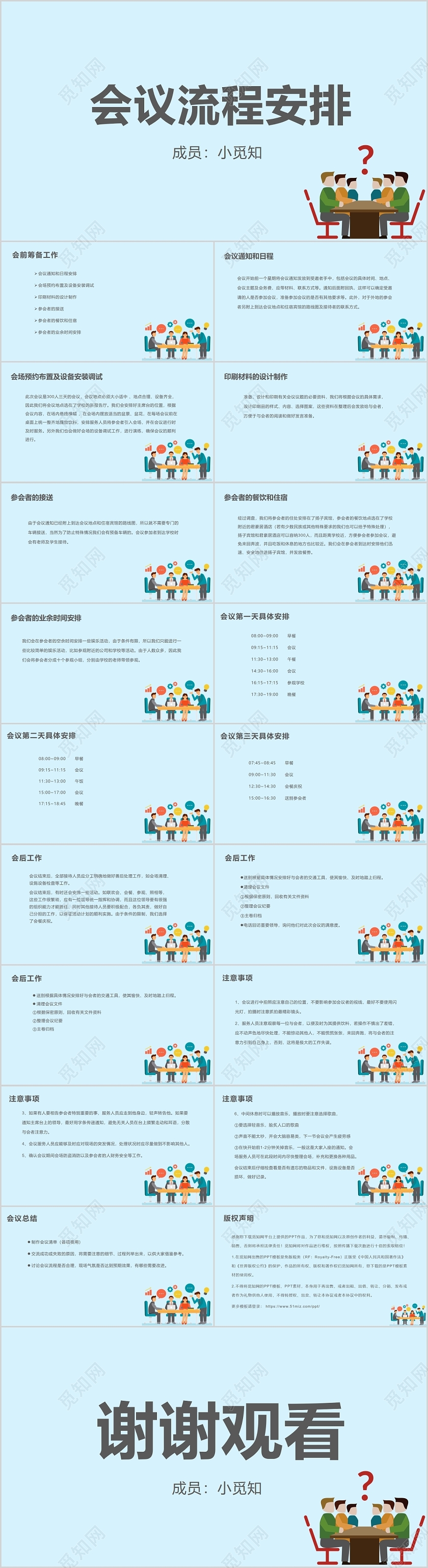 蓝色背景简约风会议流程安排培训课件ppt模板