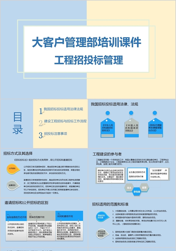 蓝色简约风说课课件招投标管理PPT模板招投标ppt