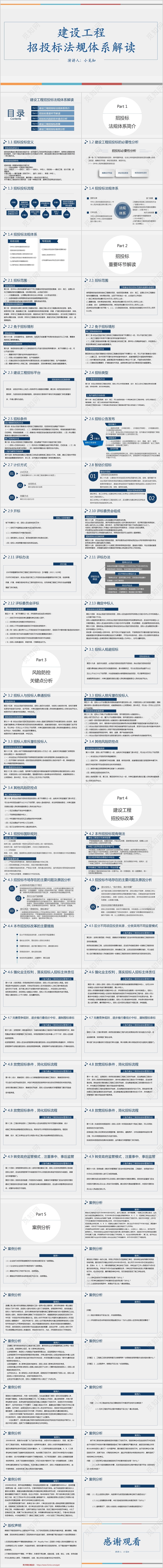 蓝色简约风说课课件招投标法规体系解读PPT模板招投标ppt
