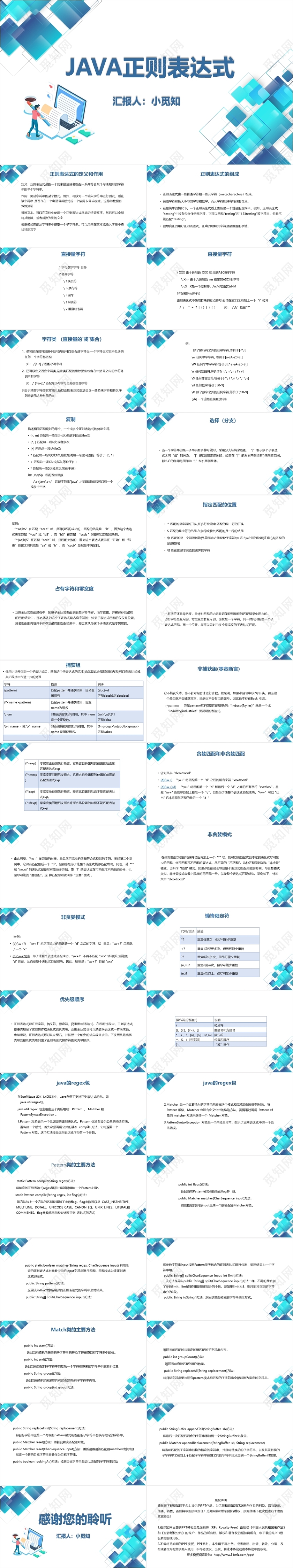 蓝色科技简洁风Java正则表达式JavaPPT模板javappt