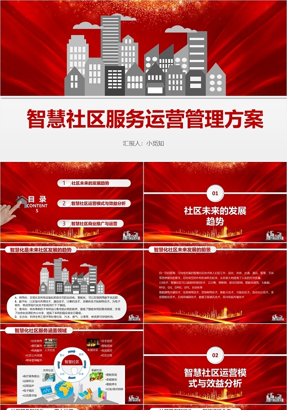 红色简约风智慧社区服务运营管理方案智慧社区PPT模板智慧社区ppt