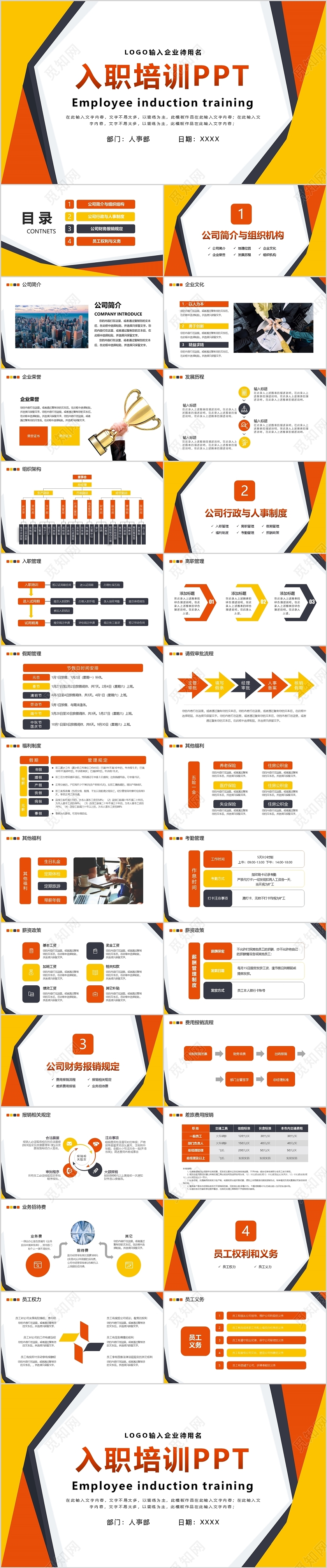 黄橙简约入职培训PPT模板动态PPT宣传PPT新员工入职培训