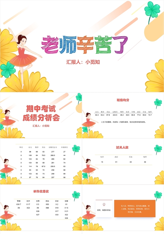 卡通简约风期中考试成绩分析会成绩分析PPT模板成绩分析ppt