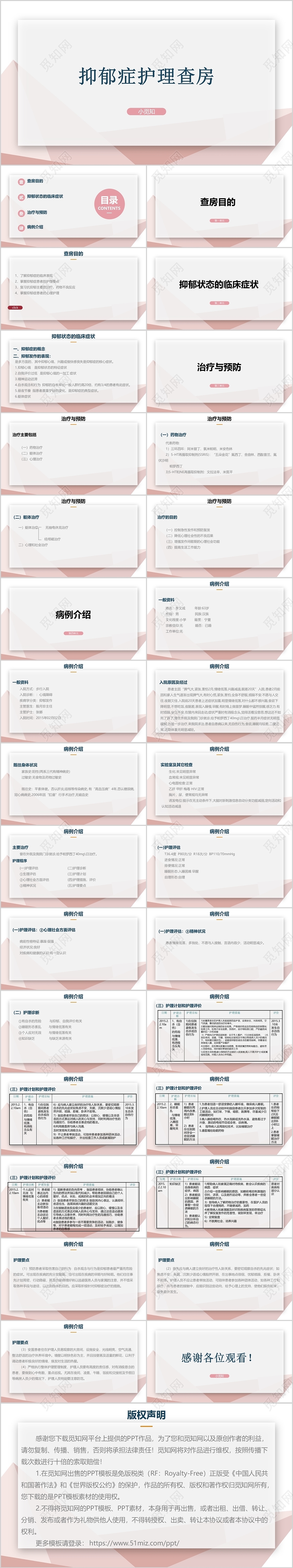 粉色简约抑郁症护理查房PPT模板