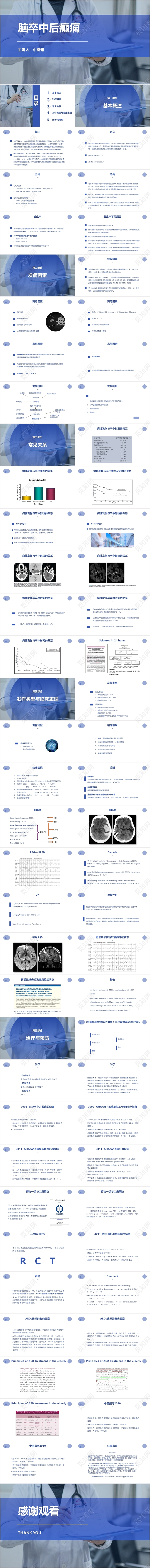 痫病发作的护理查房蓝色简约风脑卒中后癫痫病医疗课件PPT模板脑卒中ppt