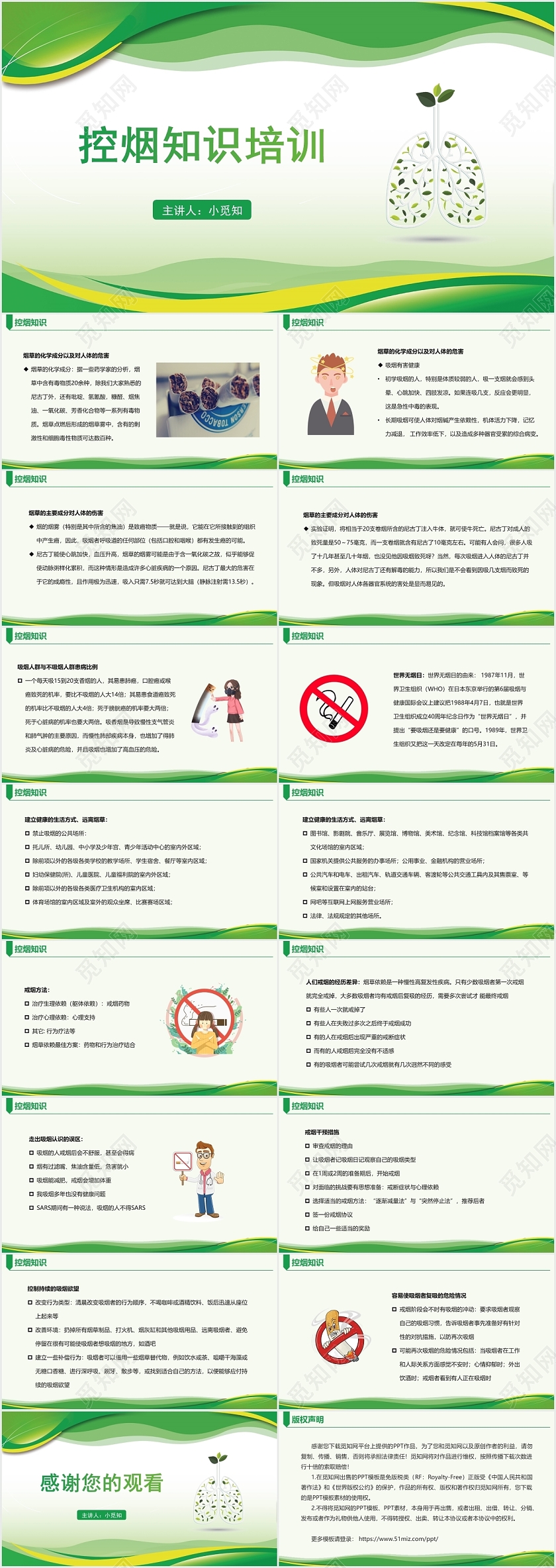 绿色简约风控烟培训控烟知识培训PPT模板控烟培训ppt