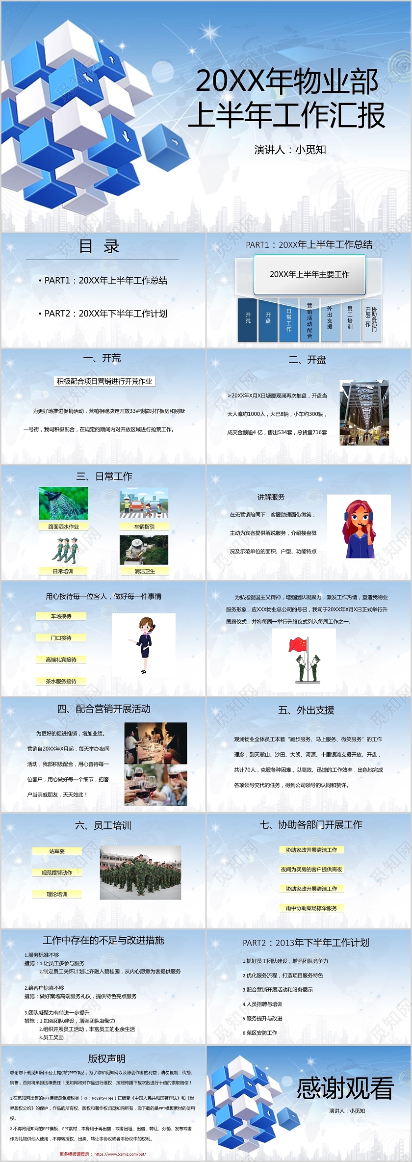 蓝色商务风物业部上半年工作汇报PPT模板物业ppt汇报