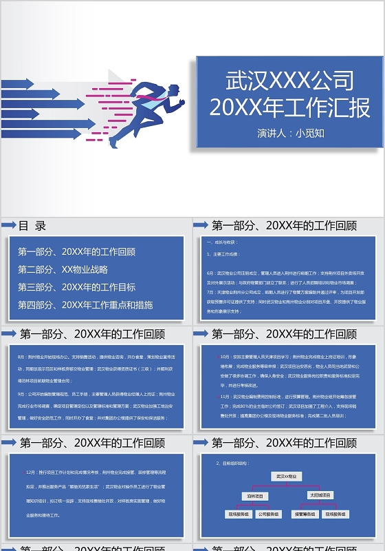 蓝色商务风武汉XX公司工作汇报PPT模板物业ppt汇报