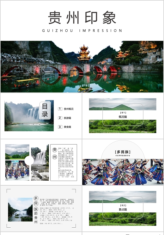 简约贵州旅游贵州印象PPT模板宣传PPT动态PPT