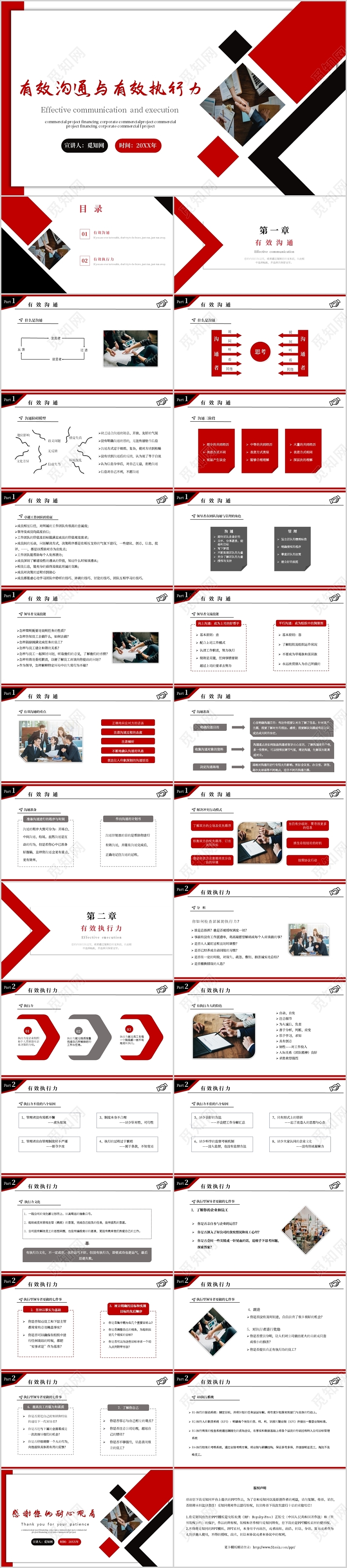 红黑撞色有效沟通与有效执行力企业培训PPT模板