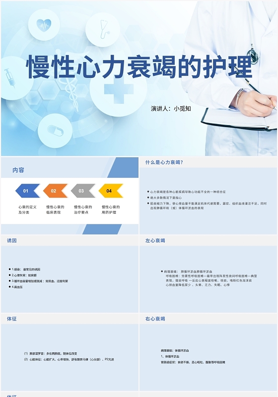 蓝色商务心力衰竭护理查房慢性心力衰竭护理PPT模板