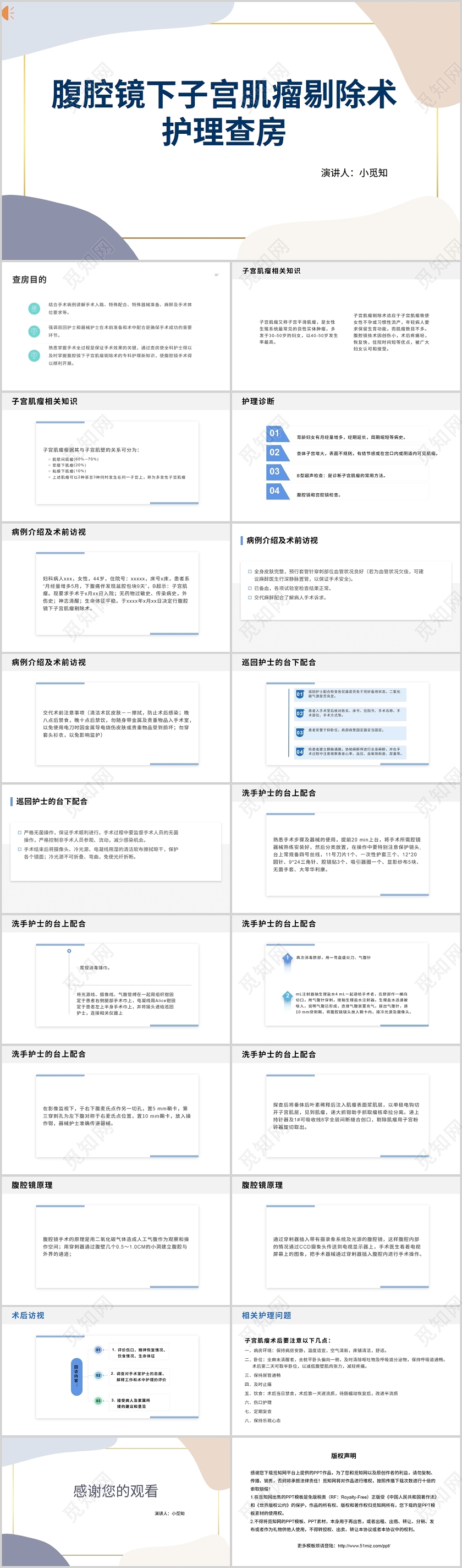 简约子宫肌瘤护理查房腹腔镜下子宫肌瘤剔除术PPT模板