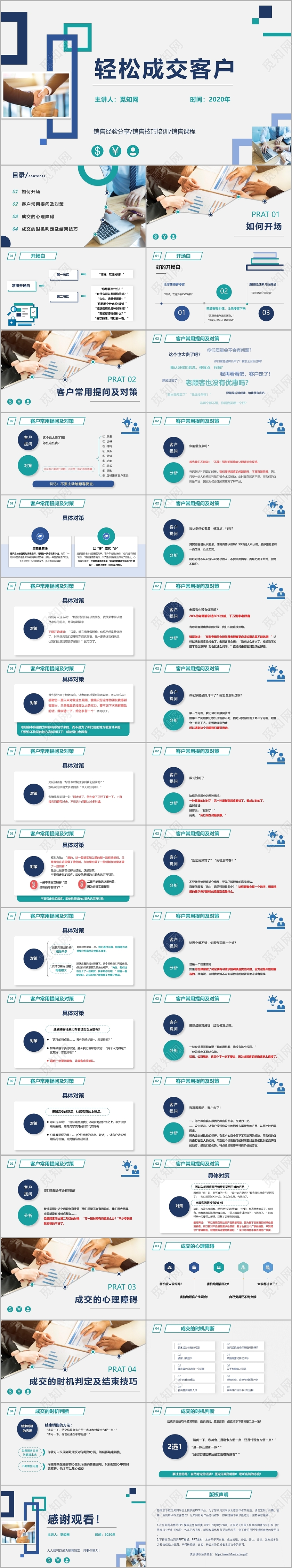 蓝色绿色商务风销售经验分享市场销售企业培训PPT模板