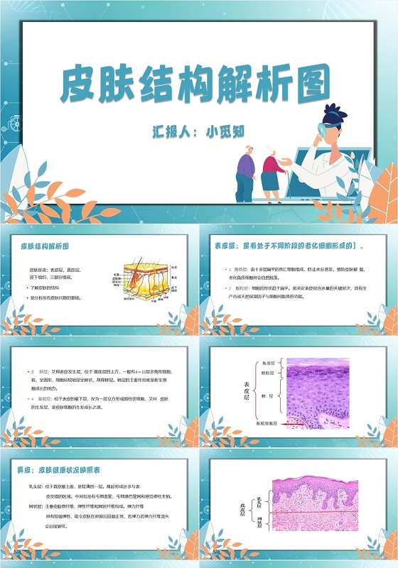 蓝色皮肤解剖解析图皮肤解说皮肤科医学PPT模板皮肤科护理查房