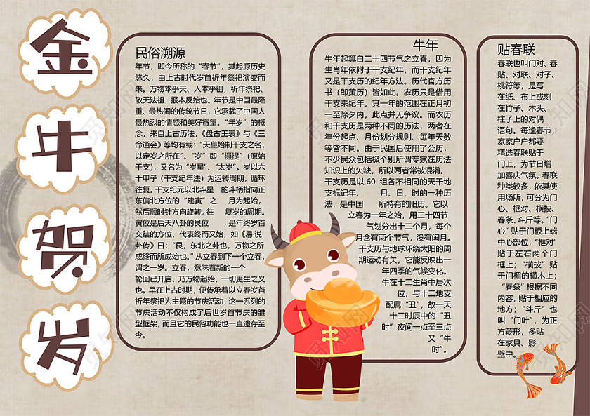 喜庆牛年如意春节立春生肖团圆新年小报