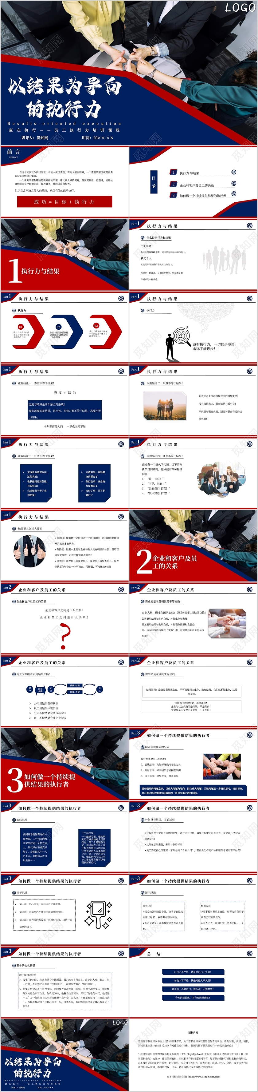 红蓝撞色以结果为导向的执行力企业培训PPT模板