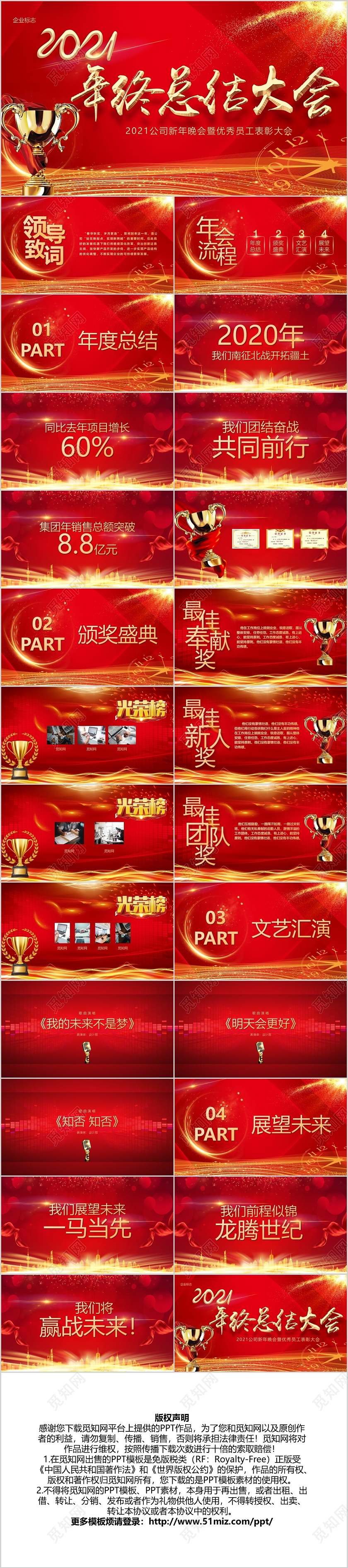红金炫酷2021年会颁奖盛典PPT模板宣传PPT动态PPT