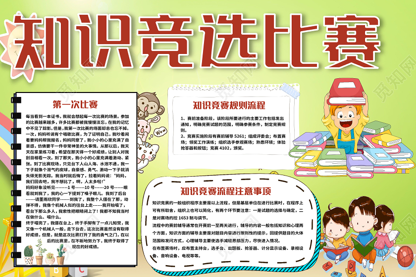 绿色卡通学生知识竞选比赛小报手抄报word模板