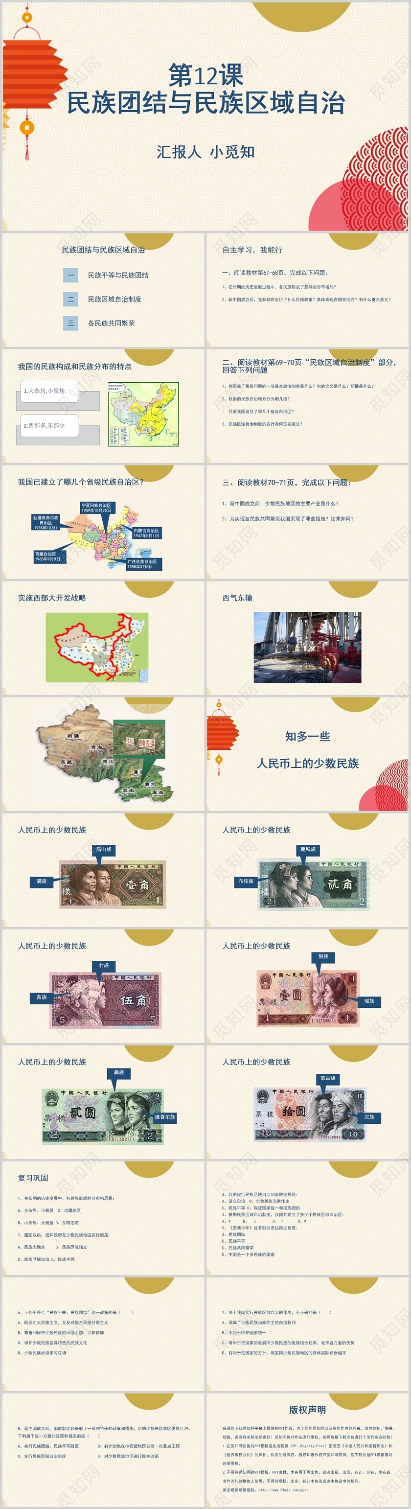 红色喜庆民族团结第12课民族团结与民族区域自治ppt模板