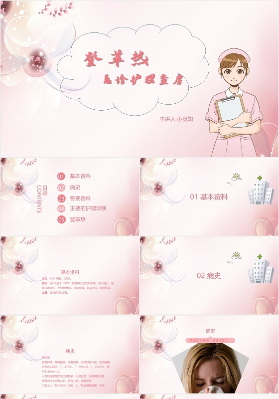粉色经典护理工作总结PPT模板登革热ppt