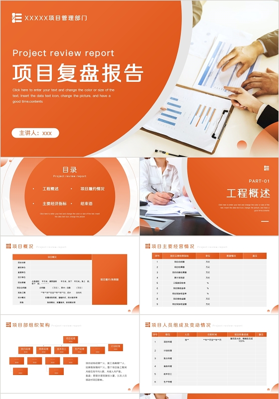 橙色简约风项目复盘报告PPT模板