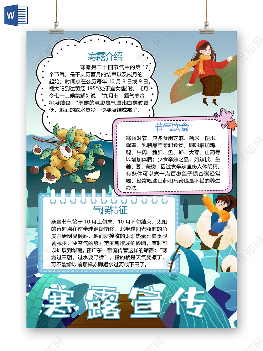 二十四节气寒露宣传节气饮食气候特征棉絮秋季糯米小报