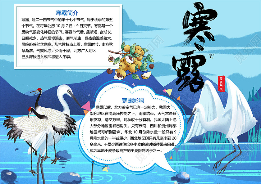 卡通二十四节气寒露节气食物棉絮秋季气候特征柿子小报