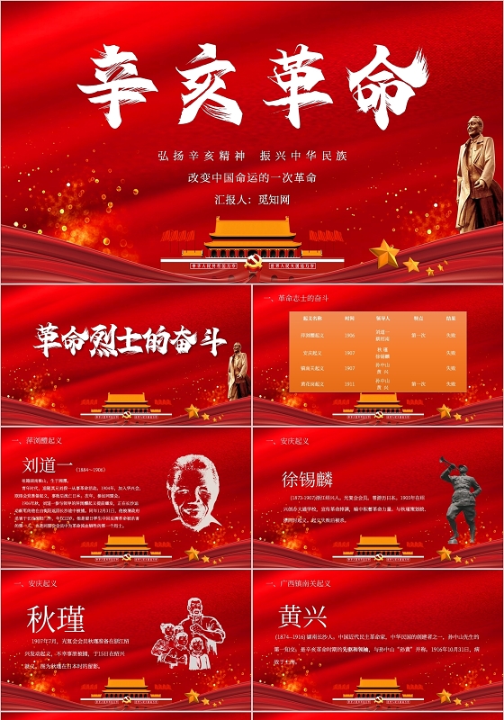 红色大气辛亥革命纪念日弘扬振兴中华民族PPT模板