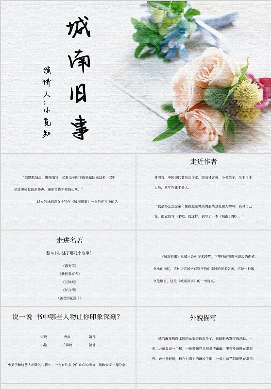 白色清新风说课课件城南旧事PPT模板城南旧事ppt