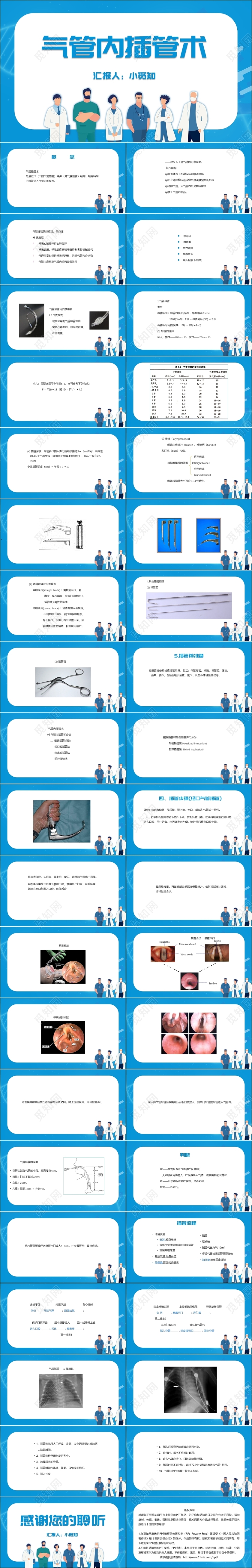 蓝色简约风气管内插管术气管插管的护理PPT模板气管插管的护理ppt