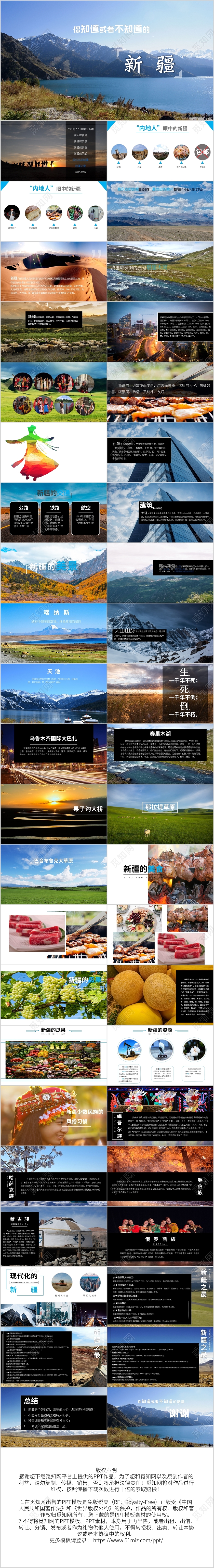 蓝色简约新疆旅游PPT模板