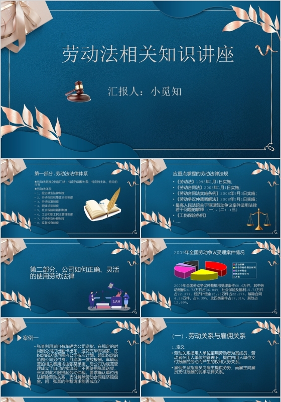蓝色系劳动法PPT模板劳动法ppt