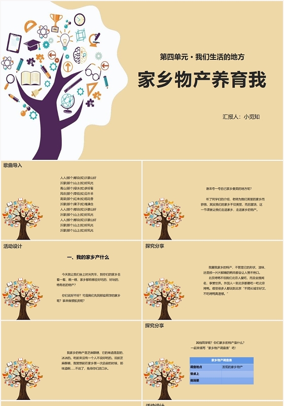 黄色简约我的家乡家乡的特产PPT模板