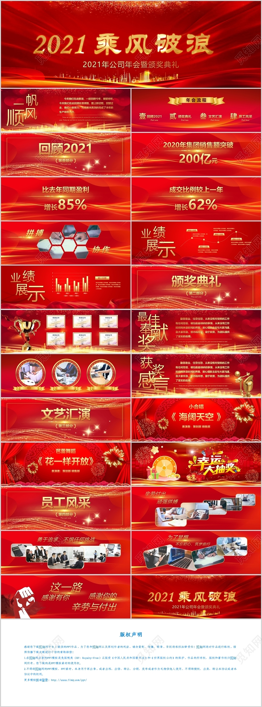 红色大气2021年乘风破浪新旅程年会PPT模板