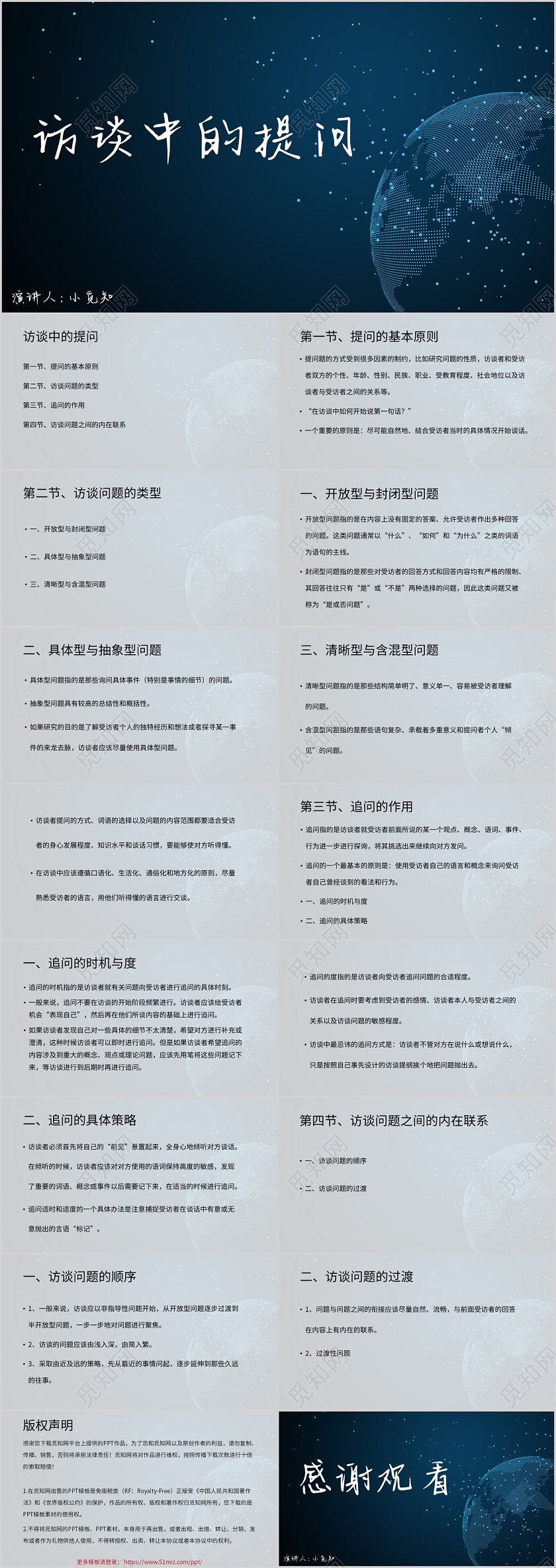 蓝色商务风说课课件访谈中的提问PPT模板