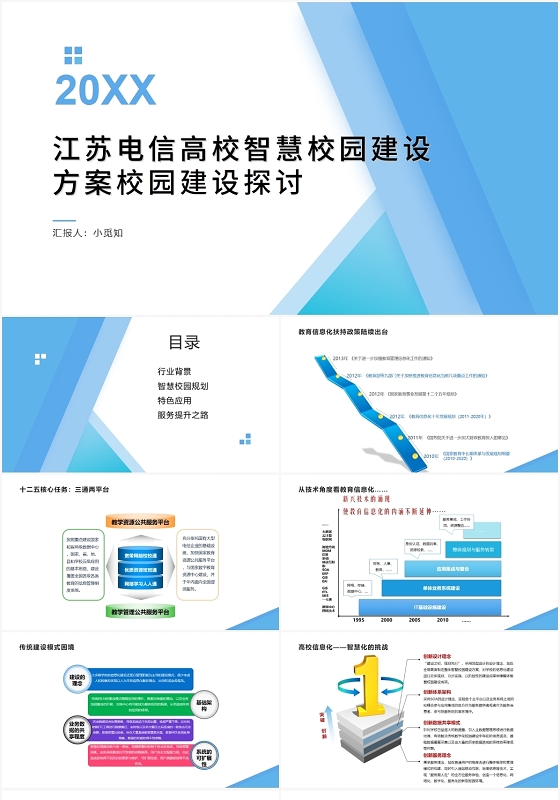 蓝色商务风江苏电信高校智慧校园建设方案校园建设探讨PPT模板智慧校园PPT