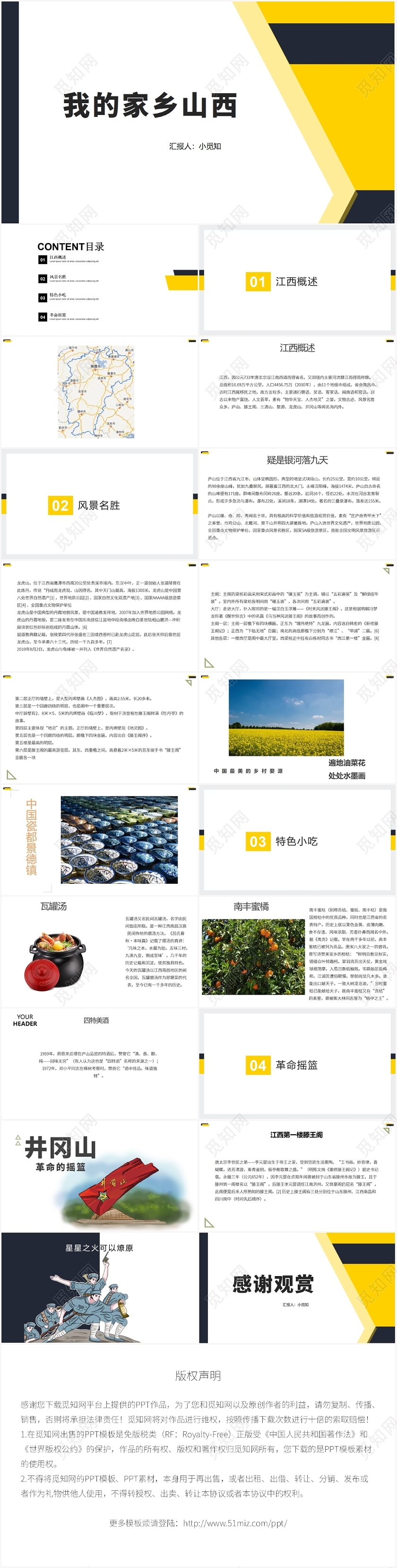 黄色商务风我的家乡我的家乡山西PPT模板