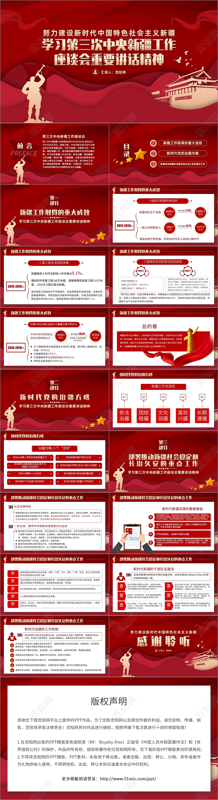 剪纸风学习第三次中央新疆工作座谈会重要讲话精神党课PPT模板