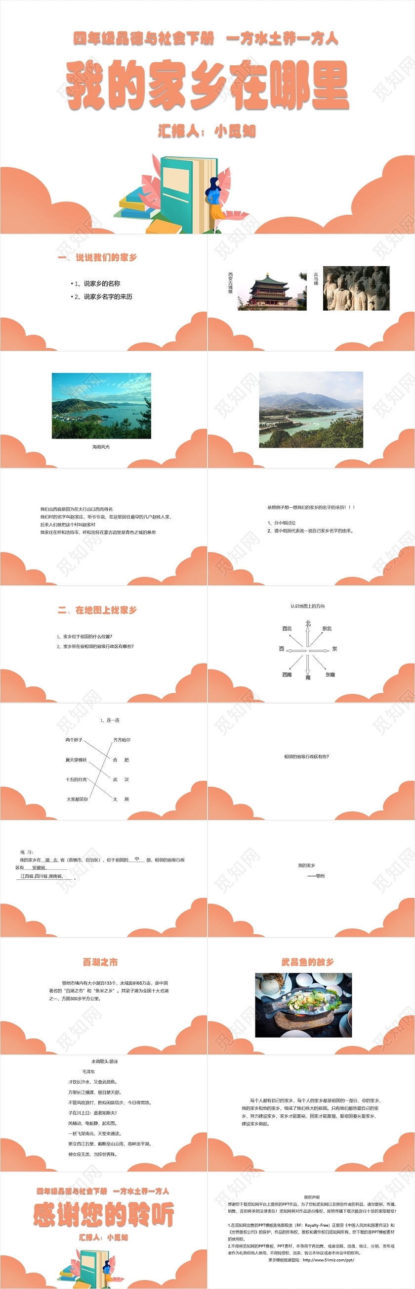 粉色卡通温馨简约风我的家乡在哪里我的家乡PPT模板