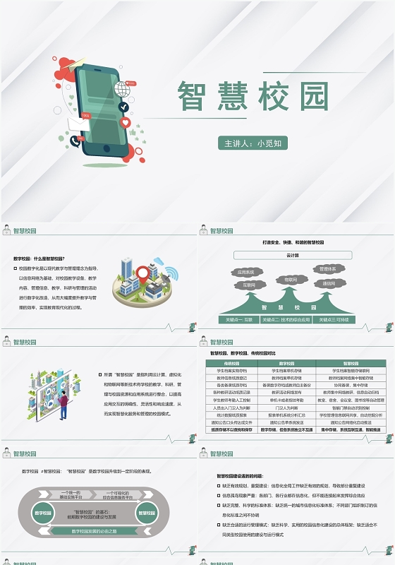 绿色简约风智慧校园智慧校园PPT模板
