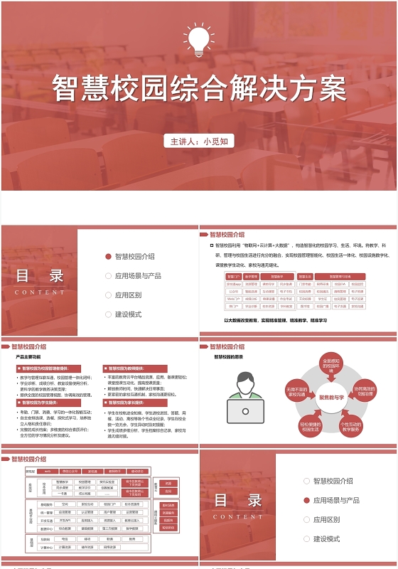红色简约风智慧校园智慧校园综合解决方案PPT模板智慧校园PPT