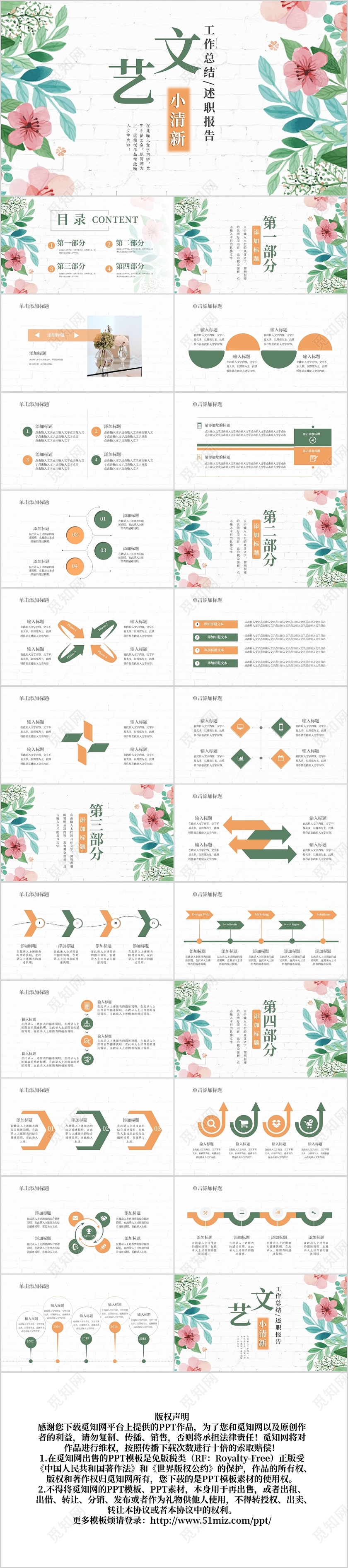小清新文艺花朵工作汇报总结PPT模板宣传PPT动态PPT工作总结