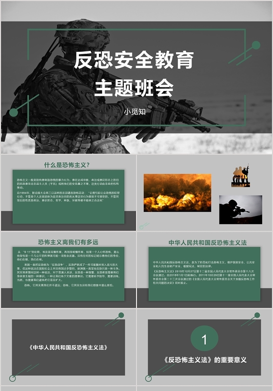 灰色党政风反恐防暴反恐安全教育PPT模板
